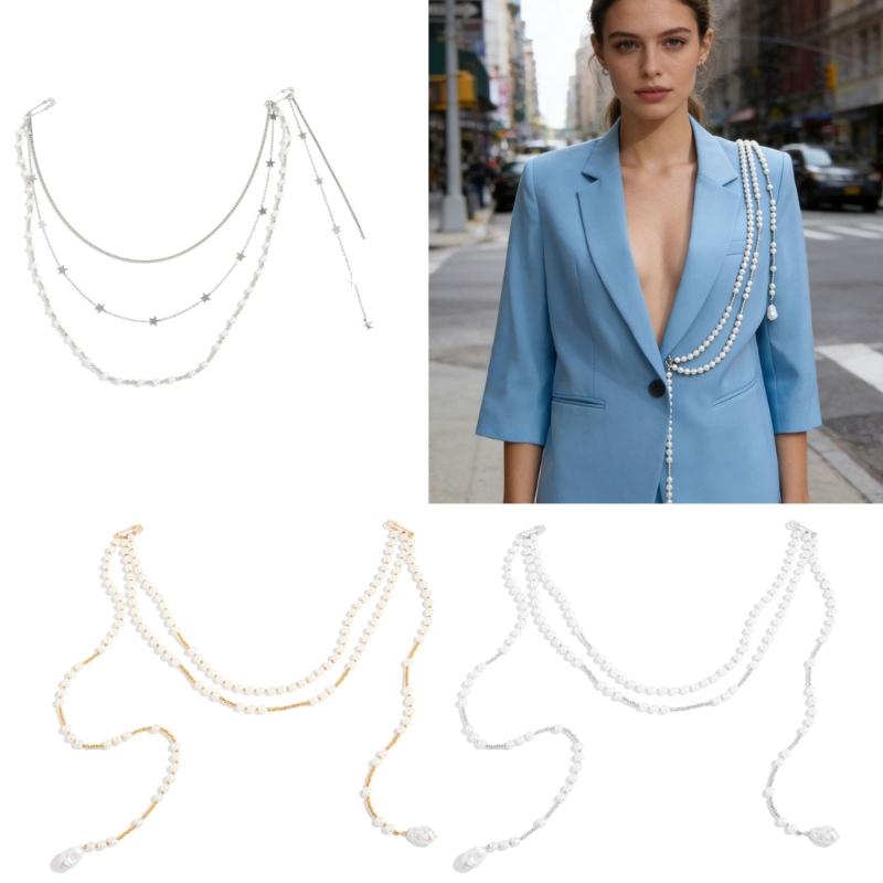 Stilvoller Perlenquasten Halsketten-Brosche mit Kunstperlen Modische Bekleidungsaccessoires für Partys und die Arbeit