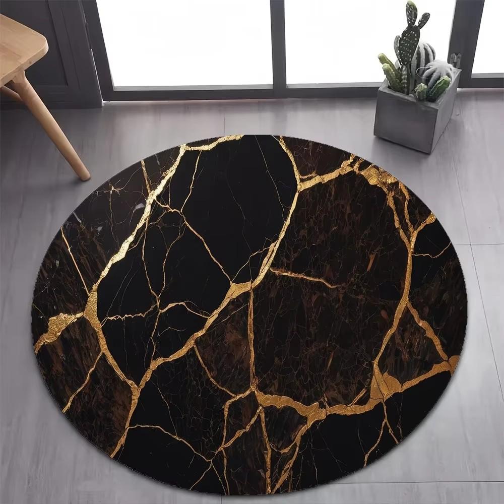 Luxurious Marble Colour White Gold Round Carpet Rug for Bedroom Living Room Decoration,pet Decor Floor Mat