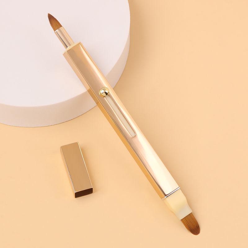 Portable Double-Ended Retractable Lip Brush with Lid for Lipstick & Lip Liner Application