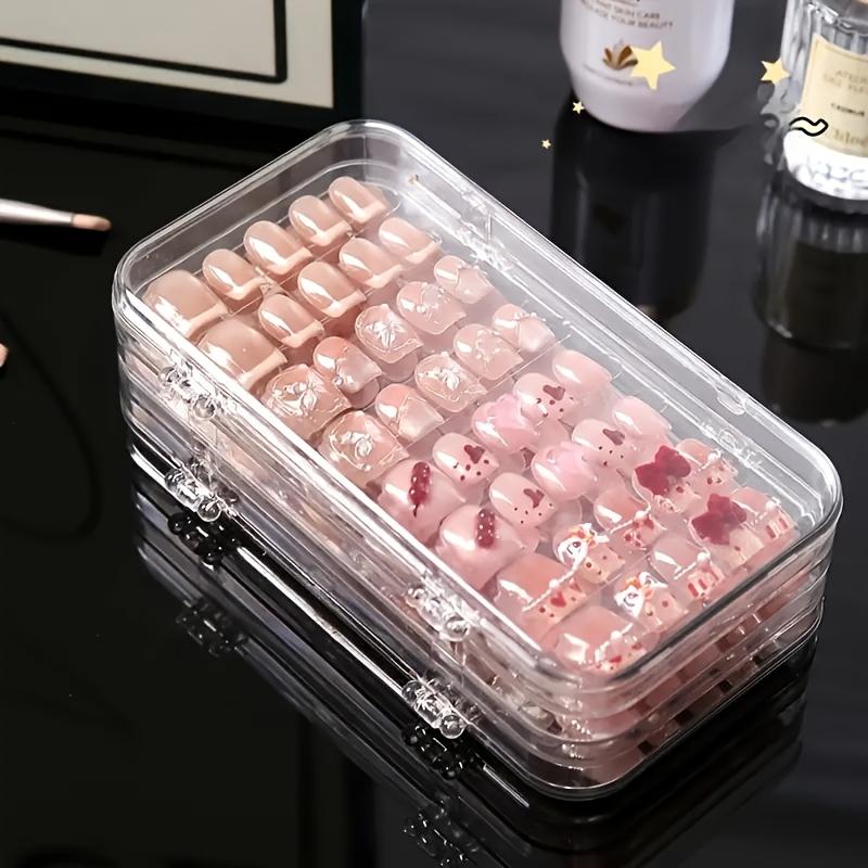 Portable Nail Salon Wearable Nail Display Box Tri-Fold 3 Layer Transparent Dustproof Nails Earring Ring Accessories Storage Case