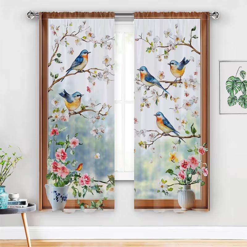 2 Pcs Spring print curtains,suitable for bedroom,living room kitchen decoration,home decoration,window decoration