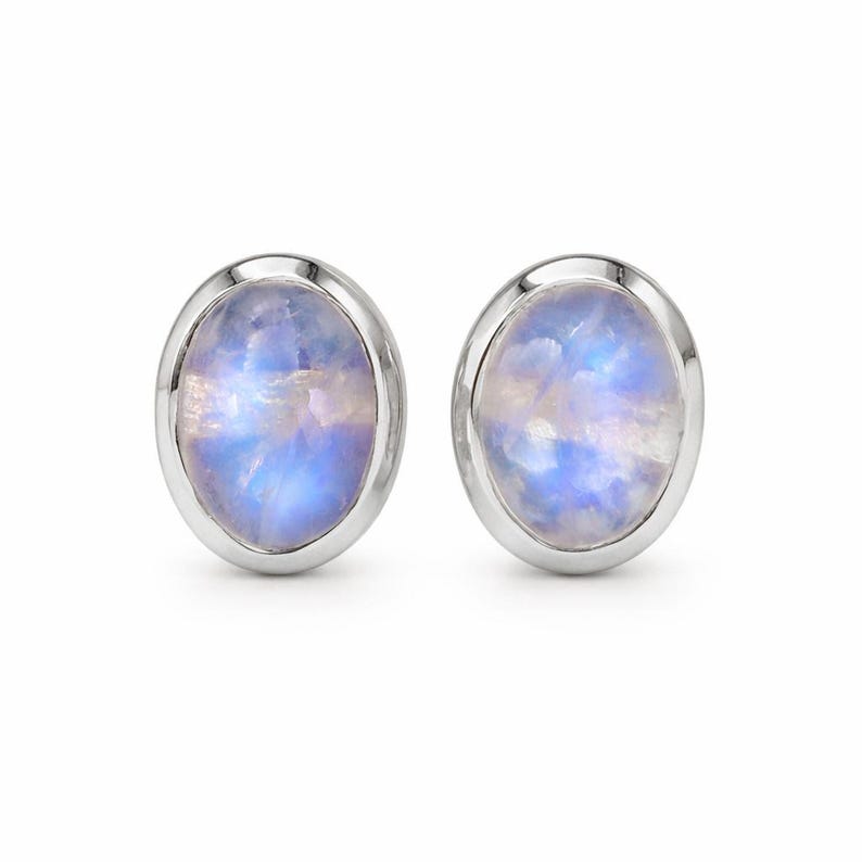 Solid 925 sterling Silver Moonstone Gemstone Stud Earrings Gift For Her Silver Jewelry