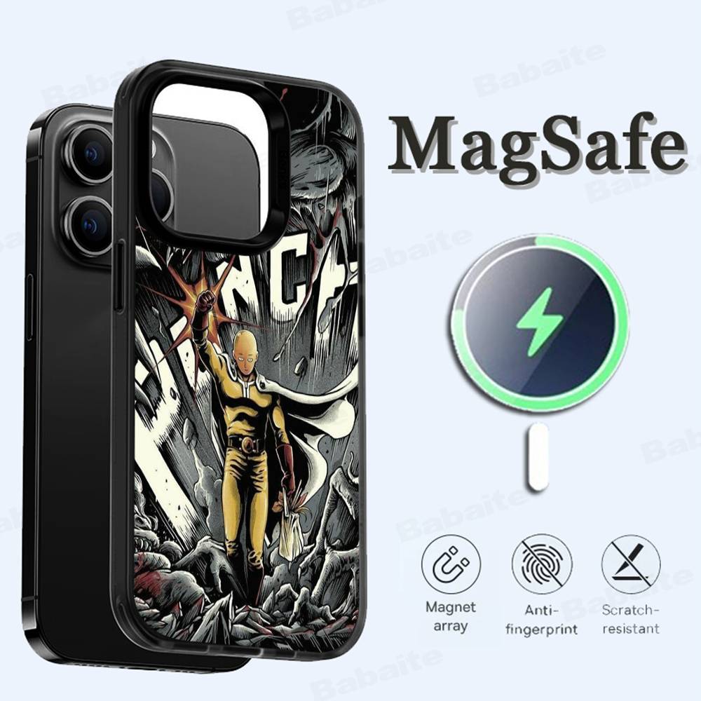 One P-Punch Man Saitama Phone Case Magnetic Case For IPhone 16 14 13 12 11 15 Pro Max Plus For Magsafe Wireless Charge Cover