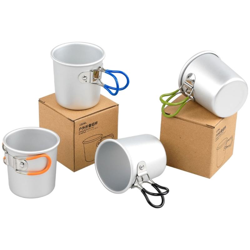 Aluminum Camping Mug for Backpacking Breaks, 150ml Foldable Outdoor Drink Cup with Grip Covered Handle for Easy Carry