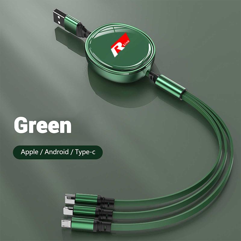 For VW 3In1 Retractable 100W Fast Charge Cable For iPhone USB Type C/Micro For Volkswagen VW R-line GTI R Polo Golf Passat Tig
