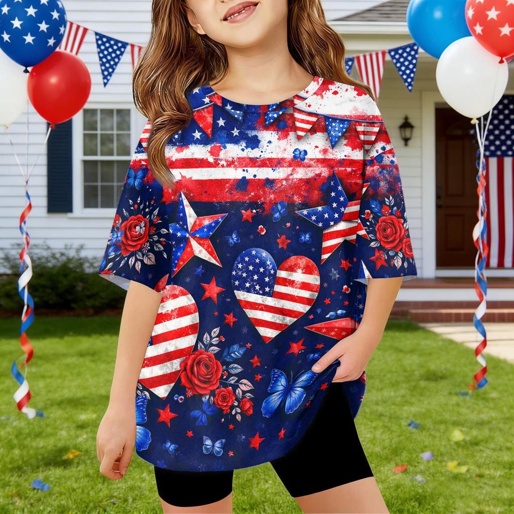 Kids Independence Day Print Round Neck Short Sleeve Casual T-shirt