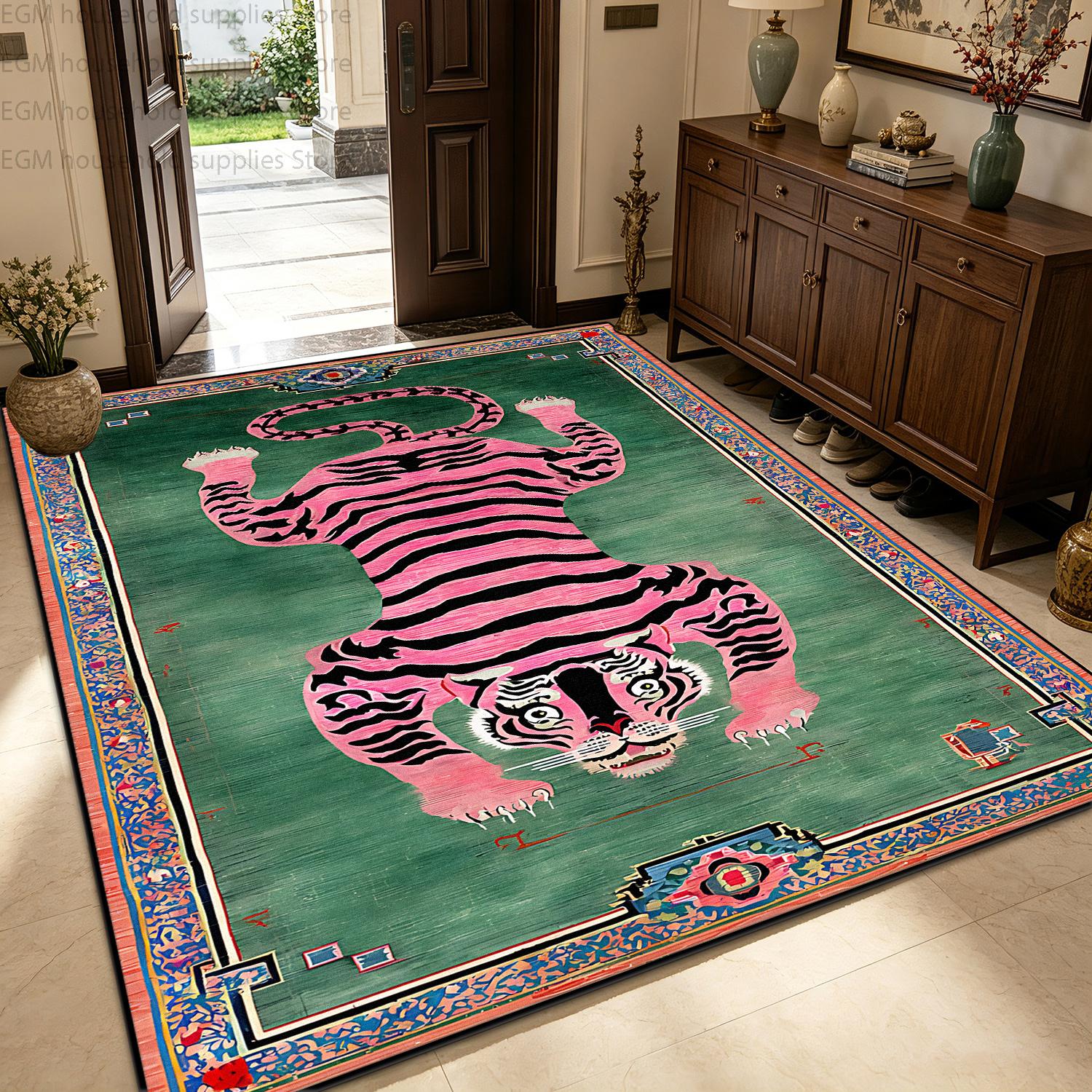 Retro Tiger Printed Large Carpet for