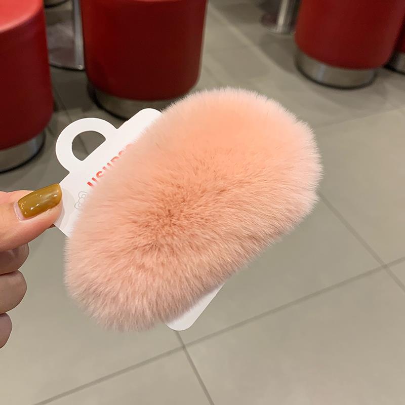 Autumn and Winter Clip Furry Hairpin Korean Super Fairy Plush Hair Accessories Rex Rabbit Fur Super Cute Fur BB Side Clip