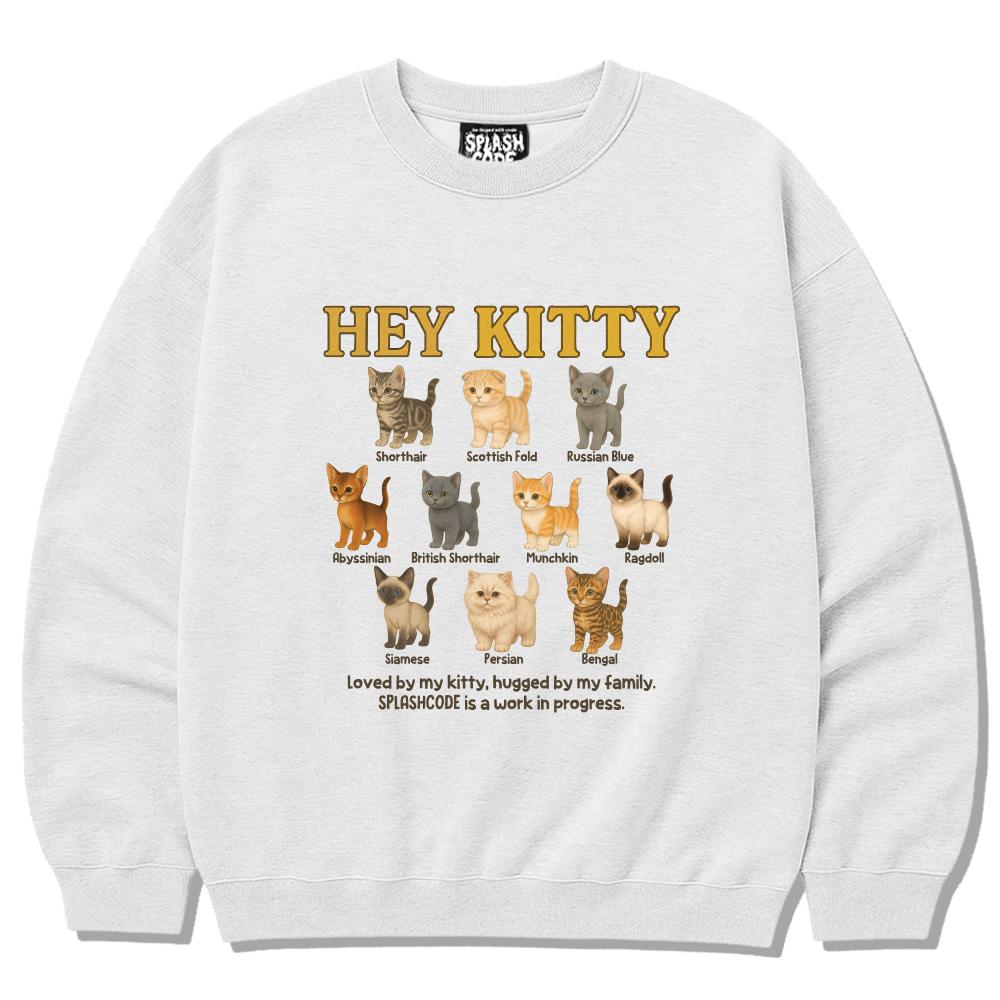 Seupeullaesikodeu Heavy Crew Neck Sweatshirt Melange White - Hey Kitty