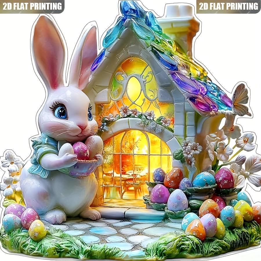 

1pc Bohemian Style Acrylic Easter Bunny Tabletop Decor, 2D Flat Print with Stained Glass Effect, Home Decor, No Power Needed 20x19cm