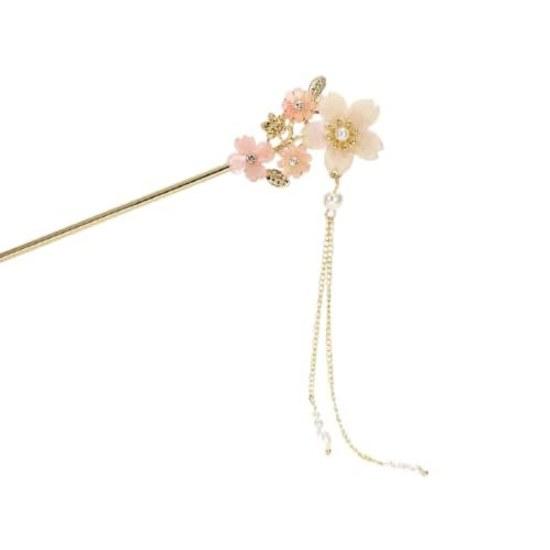 Sakura Flower Pearl Hairpin Hair Clip Bangs Holder Ornament Japanese Style Yukata Traditional Kimono Accessory (Sakurazaka)