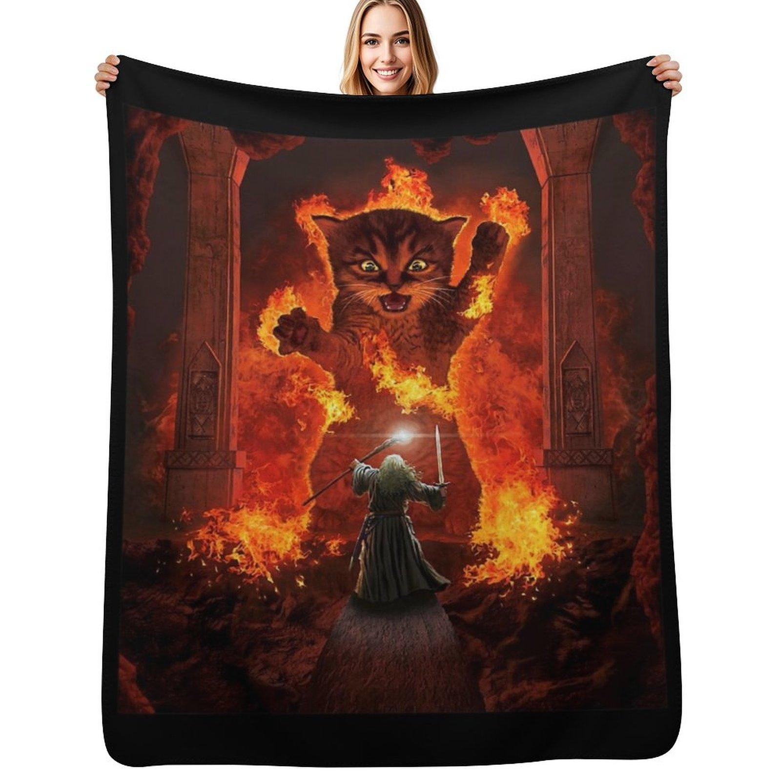 Balrog cat shirt TShir Throw Blanket Color Fast Cozy Throw Blanket 75x100cm