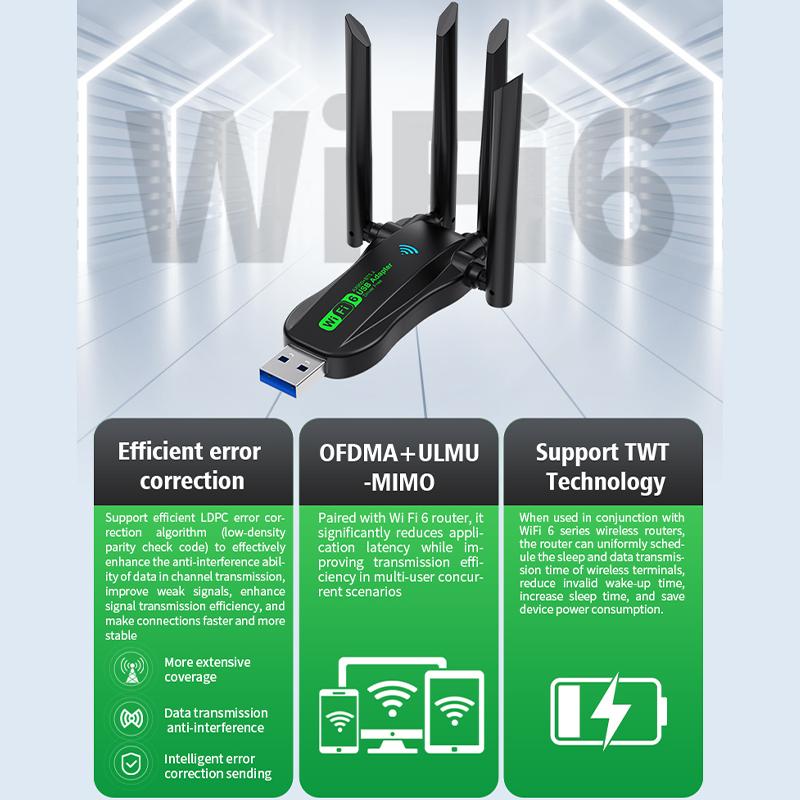 WIFI6 AX900 מתאם אלחוטי USB WiFi Bluetooth 5.4 פס כפול 2.4G+5GHz 4 אנטנות 900Mbps כרטיס רשת מקלט עבור WIN 10/11