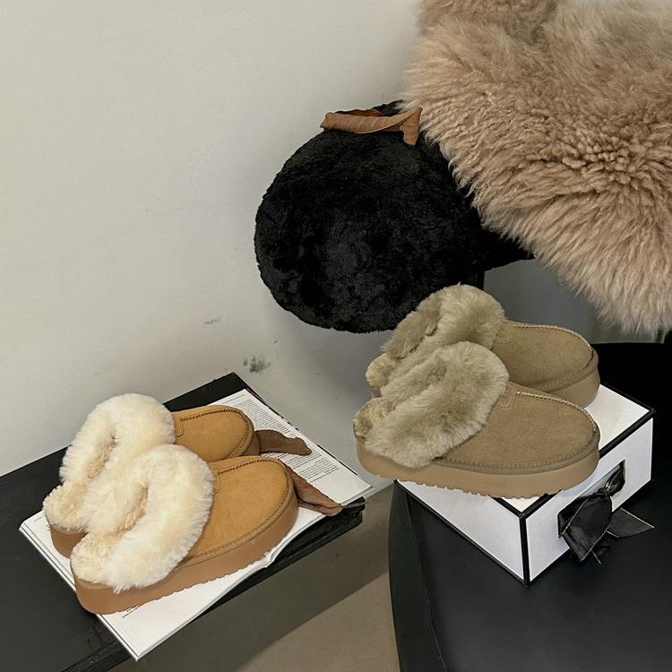 

Wool slippers women wear winter fur integrated thick-soled bag head fluffy shoes slippers velvet snow 35 малиновий