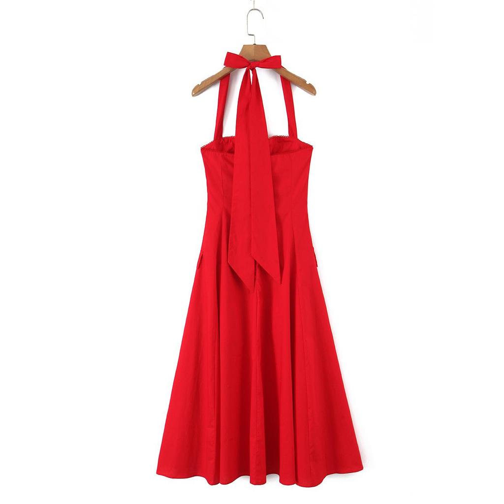 Women's Multi-color Halter Button Midi Camisole Dress - Elegant 2026 New Style