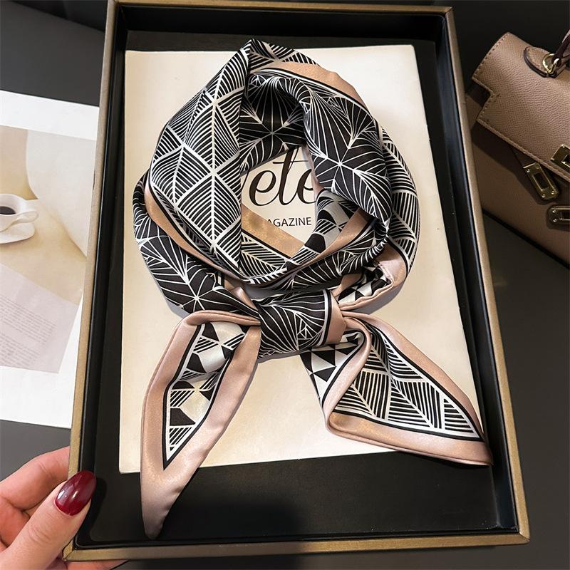 Women Luxury Design Silk Scarf Satin Hair Hairband Tie Neck Scarf Narrow Slanted Ribbon Neckerchief For Wedding Occupation