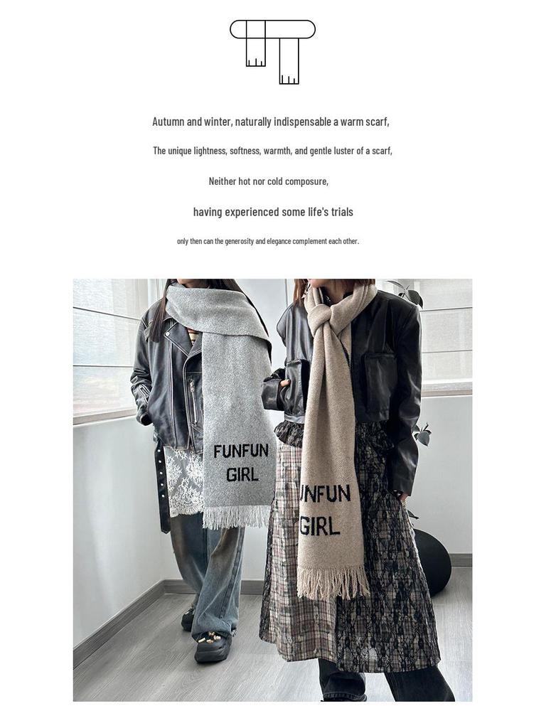 Celebrity-Inspired Women's Autumn & Winter Jacquard Wool Scarf with Tassels