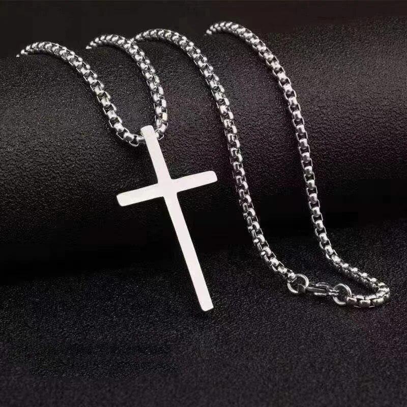 Hip Hop Trend Kreuzanhänger Halskette für Männer Einfach Punk Silberfarbe Titanstahl Kette Vielseitig Street Schmuck Zubehör