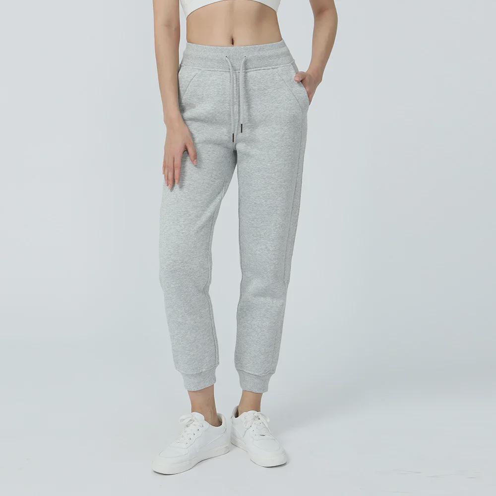 Plyšové dámské potápěčské joggery s vysokým pasem – česané teplé tepláky na jógu pro fitness a běžné nošení na podzim/zimu