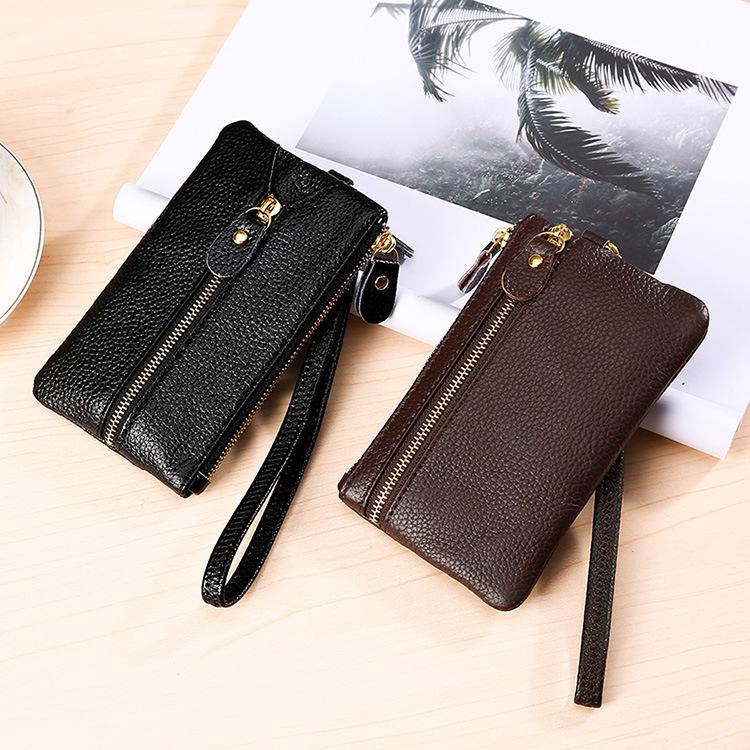 Top-Grain Cowhide Leather Wristlet: Key Pouch, Coin Purse, Card Holder, Wear-Resistant Multifunctional Small Handbag.