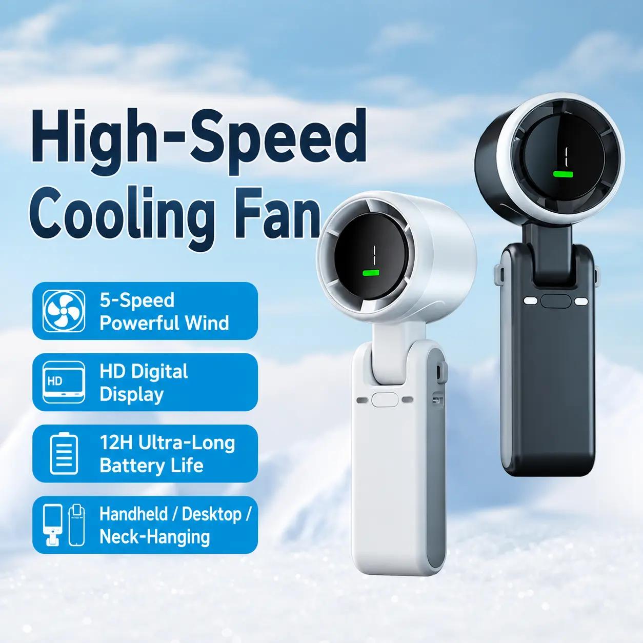 The Ultimate High-Speed Portable Cooling Fan | 12H Battery Life & Smart Digital Display белый