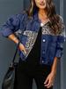 Leopard Print Denim Short Jacket for Women - European & American Spring/Autumn Collection