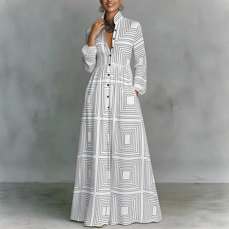 2026 Womens Floral Print A-Line Long Dress High-Waisted Loose Fit Elegant Casual Maxi Small белый