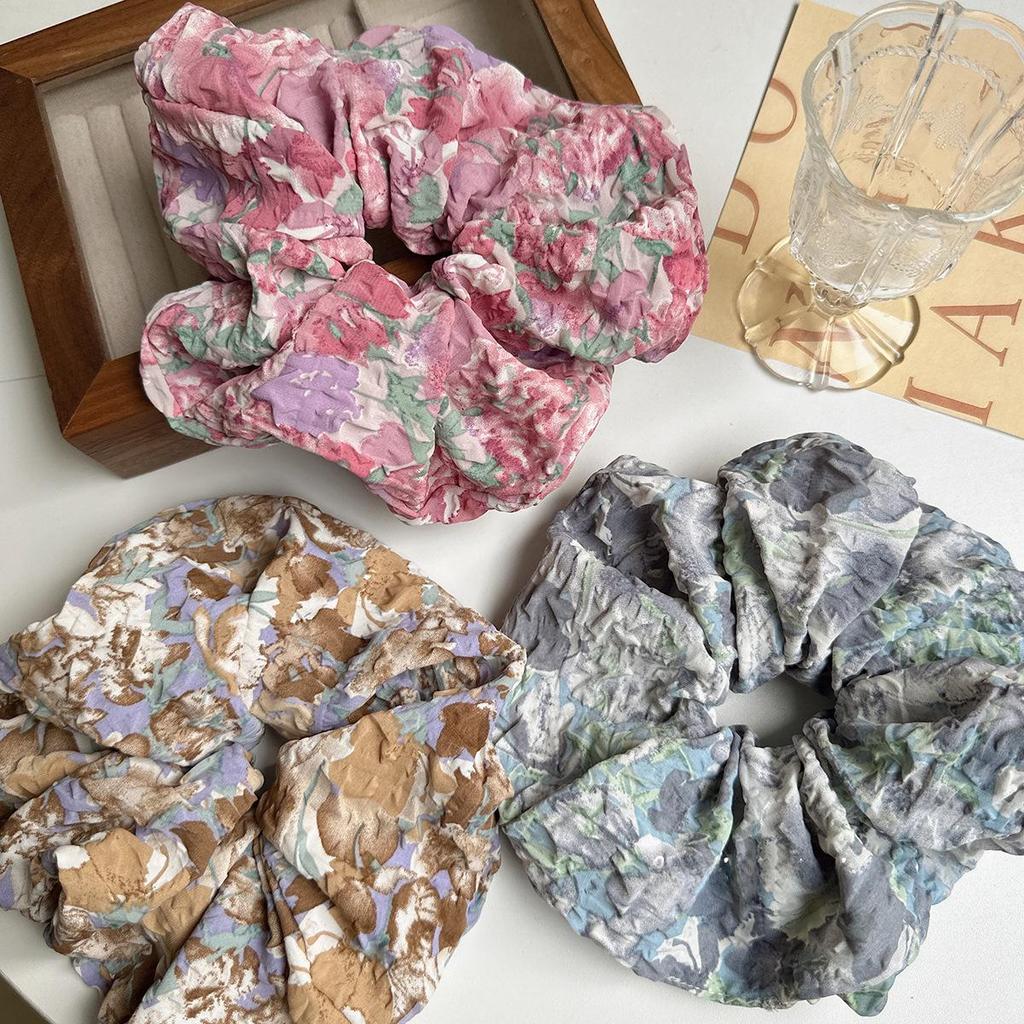 Gradient Retro Floral Monet-Inspired Hair Ring - High-End Seersucker Accessory