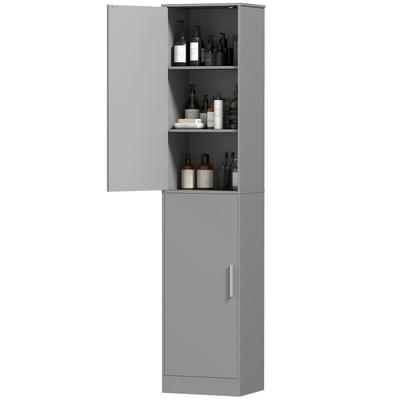 Bathroom Column Cabinet with 2 Doors and 4 Adjustable Shelves, 40 X 35 X 180 Cm, Grey