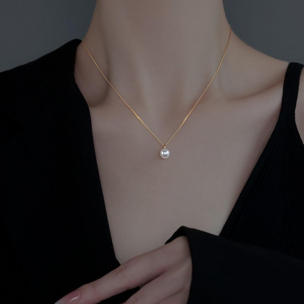 

White Imitation Pearl Pendant Necklace Elegant Style Adjustable Clavicle Chain Jewelry Gifts for Women,