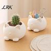 Unique Animal Planter 3D Printed Cat Ornament, Flower And Makeup Brush Holder, Milky White Design, Small Plant Pot Stable Base Decorative Pot,