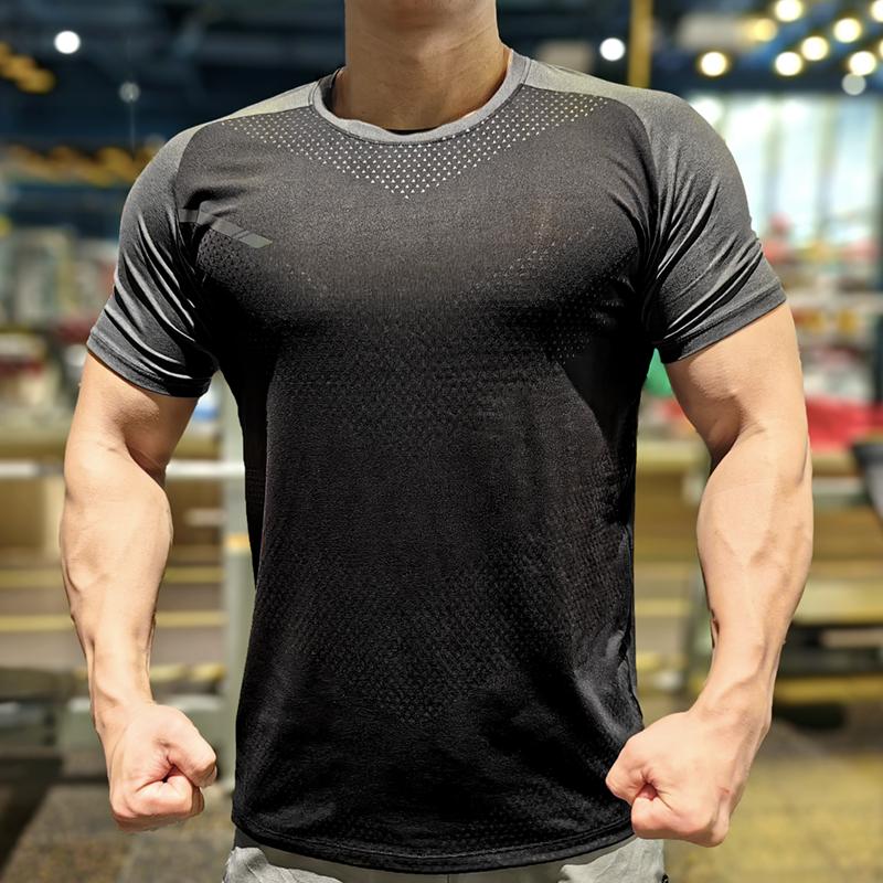 Мужская спортивная футболка для бега на открытом воздухе топы для тренировок марафона баскетбольные майки фитнес-джоггеры эластичная с коротким рукавом M чёрный 1527₽