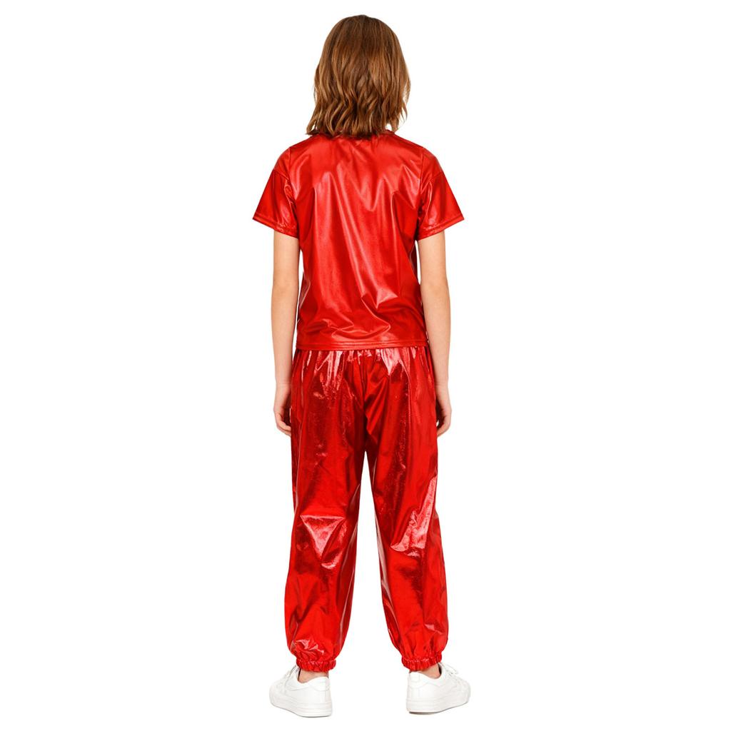 Children‘s Unisex Metallic Glitter Performance Set Short Sleeve Crew Neck Top with Bottoms for Dance Party Costume Dress Up