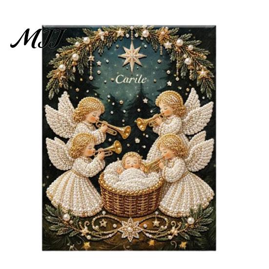 Nativity Craft for Adults Faux Pearl Art Kit, Holy Family Painting DIY Catholic Prayer Corner Decorations 3D Religious Set Adults, Home Christmas Wall