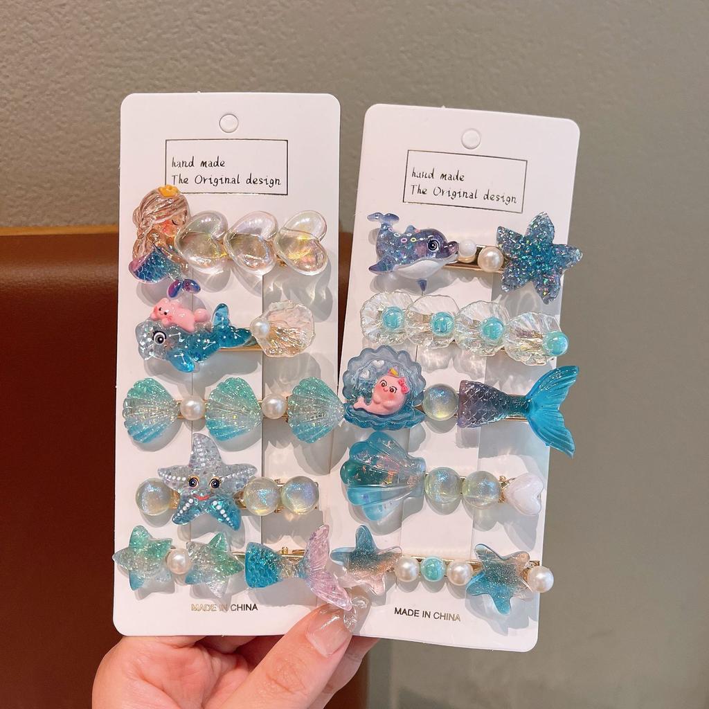 Children'S Cute Ocean Series Hair Clips, Cartoon Mermaid Shell Starfish Hair Accessories, Baby Hair Damage Side