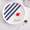1pc European Style Salad Plate Blue Ceramic Dinner Dishes Gold-rimmed Dinnerware Pasta Rice Plate Dish 8 inch