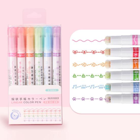 Highlighter Pen Set Wave Flower Border Markers for Journaling Multi-Color Smooth Writing Creative Drawing Tool for Scrapbooking & DIY Crafts