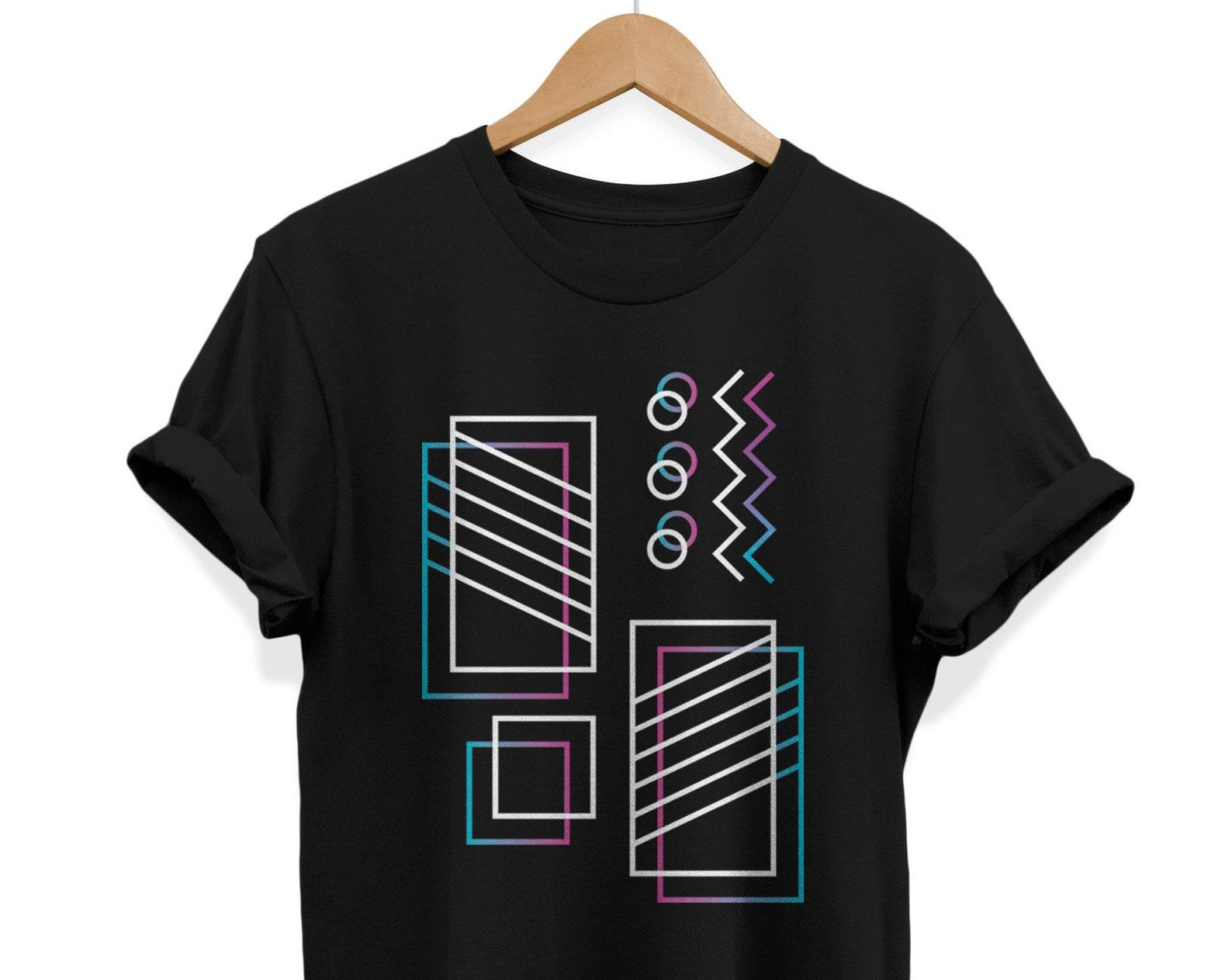 90s Abstract T-Shirt: Geometric Neon Art, Fashion Streetwear L