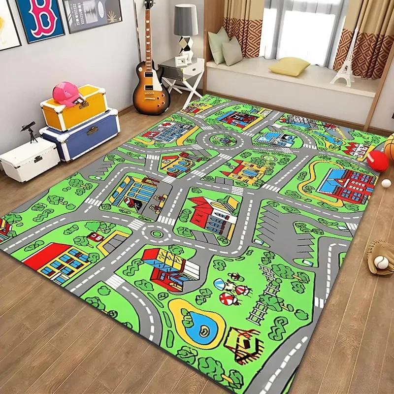 Children’s Educational City Life Playmat Rug Road Traffic System Carpet for Bedroom & Playroom, Fun Learning Safe Kids Floor Mat