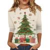 Women's O-Neck 3/4 Sleeve Christmas Print Top