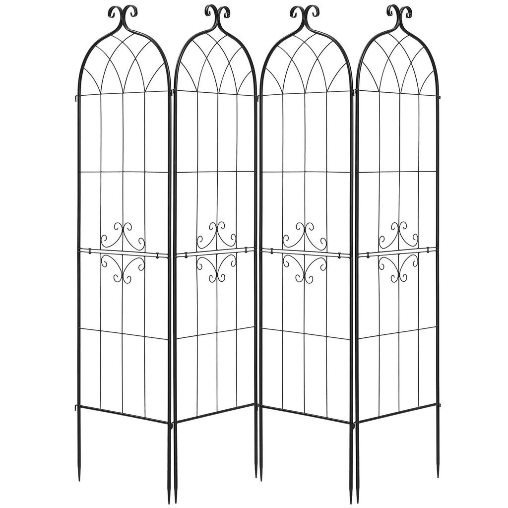 Garden Trellis, 180 x 52.5 cm Rose Trellis, 4 Packs Garden Flower Rose Trellises with Powder-Coated Finish & Convenient Locking Design, Plant Support