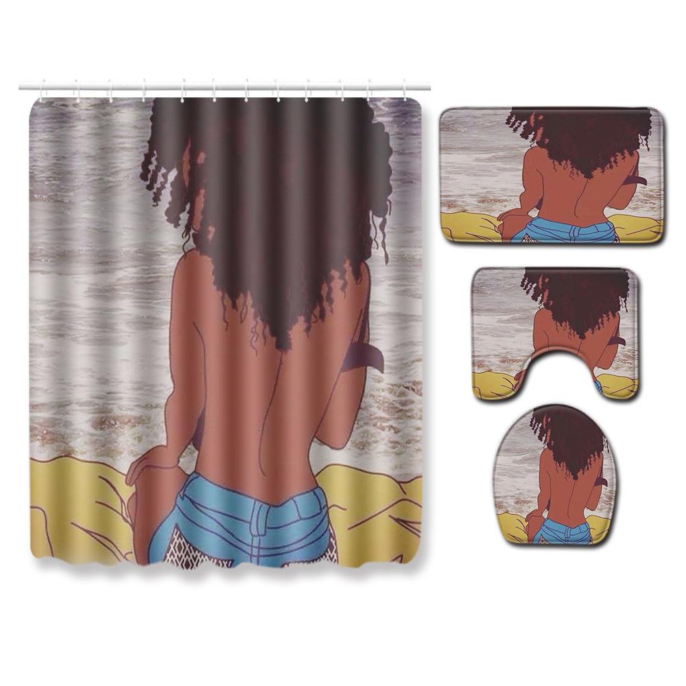 Creative Shower Curtain Floor Mat Combination Four-Piece Set Bathroom Toilet Carpet Shower Room Mat Foot Mat