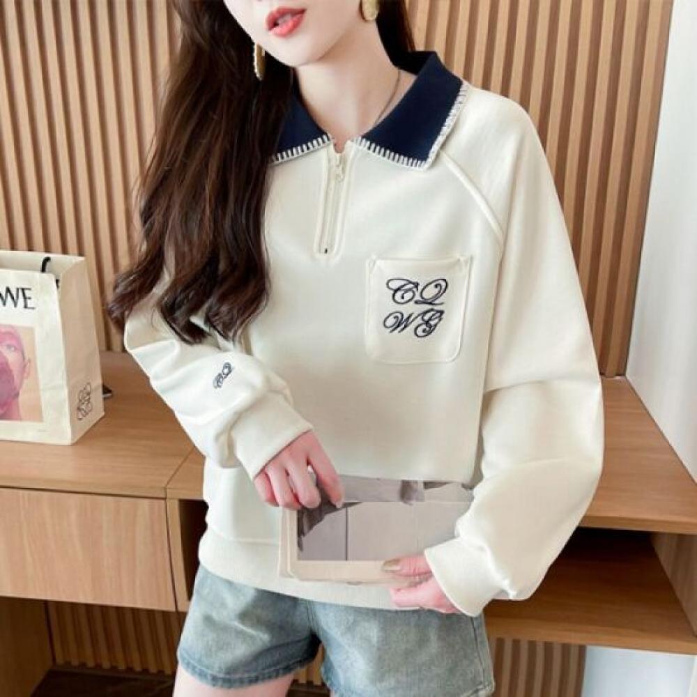 Navava Half Zip Color Collar Long Sleeve Sweatshirt Nt2289