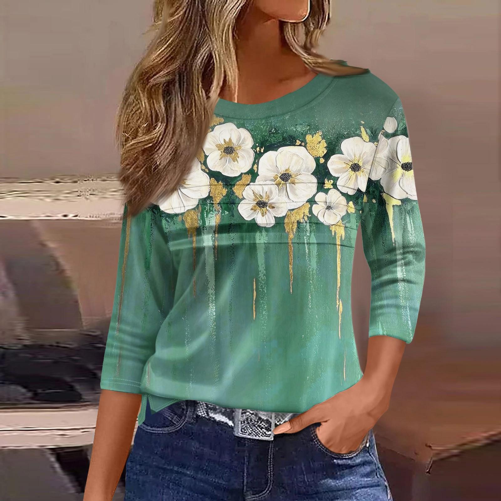 

Женская мода повседневный свободный топ с рукавом 3/4 в полоску с круглым вырезом L