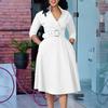 Women's Spring New Fashion Lapel Solid Color High Waist Elegant Large Size Dress