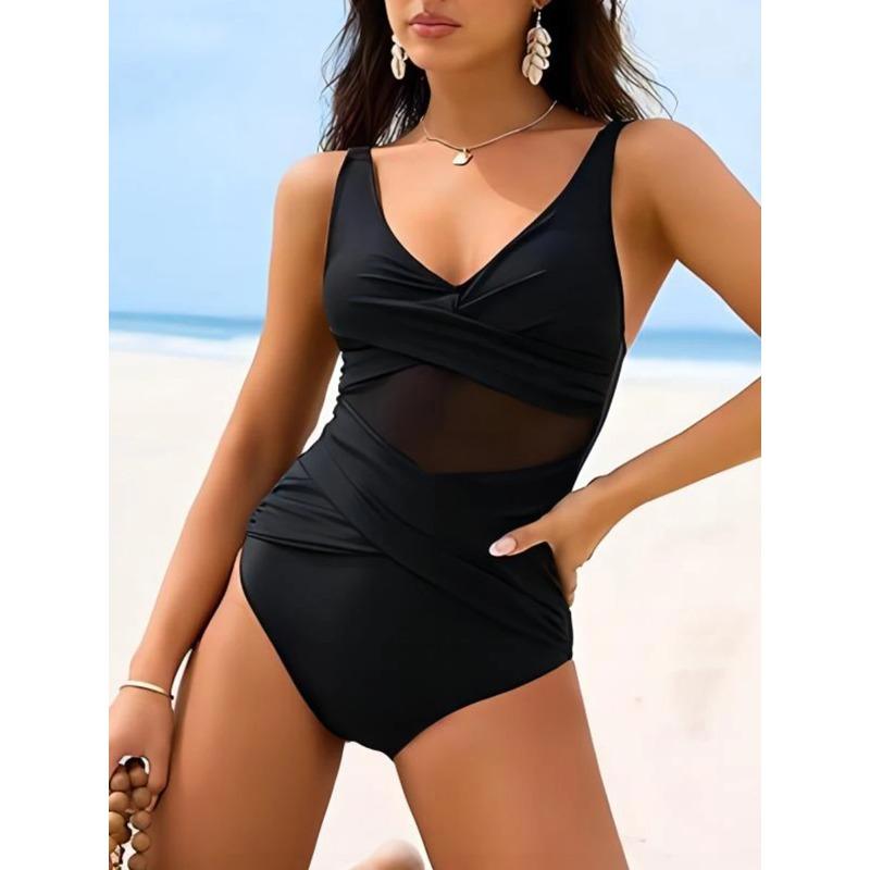 2026 Cross Frill Swimsuit Women One Piece Sexy Solid Vintage Swimwear Female Beachwear Bathers Bathing Swimming Swim Suit
