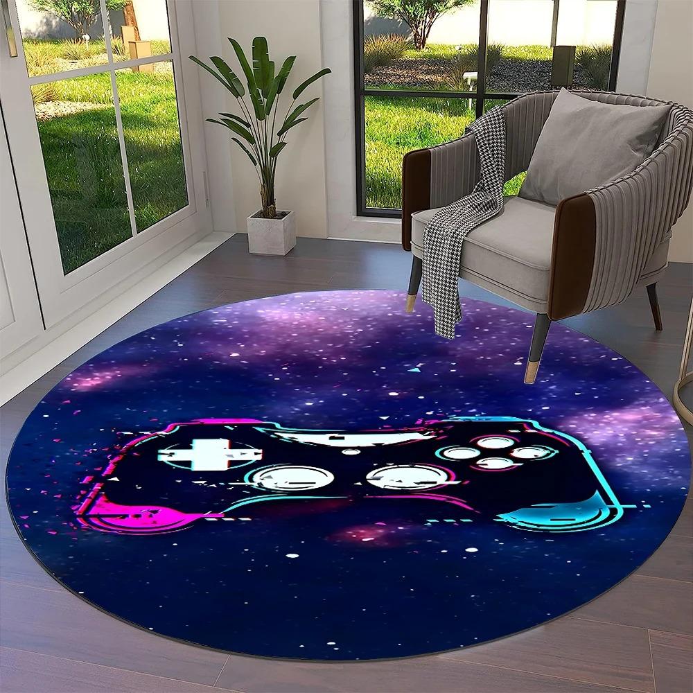 Game Gamer Gamepad Cartoon Round Carpet Rug for Living Room Bedroom Child Playroom Chair Decor,Pet Area Rug Non-slip Floor Mat