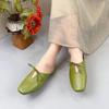 Chinelos casuais de couro genuíno com sola macia, cor sólida, salto baixo, sapatos femininos, slides externos