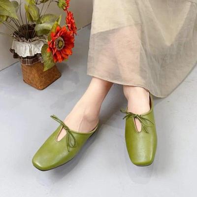 Pantofole casual con suola morbida in vera pelle Scarpe da donna con tacco basso tinta unita Ciabatte esterne