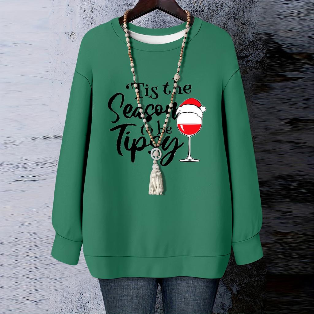 Ladies' Christmas Printed Round Neck Long Sleeved T-shirt Sweatshirt Top